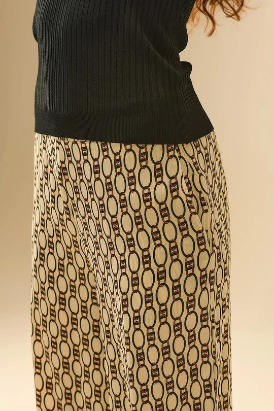 Pantalon imprimé à jambe large avec motif de chaîne - Pantalons
