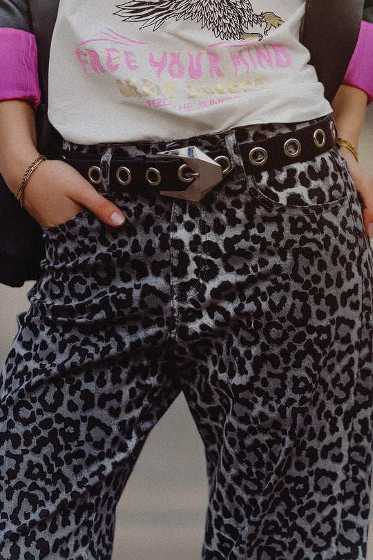 Pantalon imprimé léopard gris - Pantalons