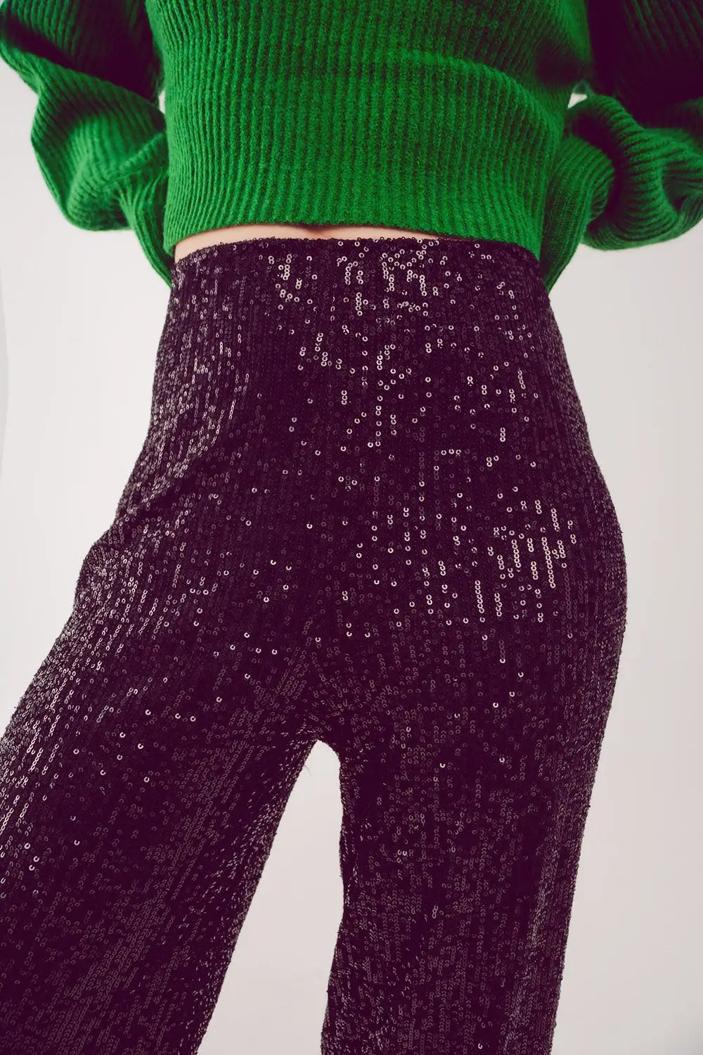 Pantalon large à paillettes en noir - Pantalons