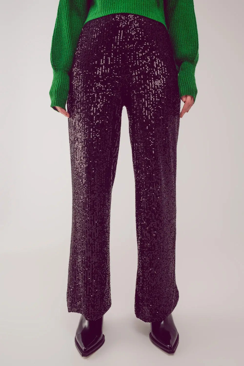 Pantalon large à paillettes en noir - Pantalons