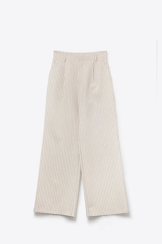 Pantalon large à rayures chic de couleur crème avec coupe doublée - Pantalons