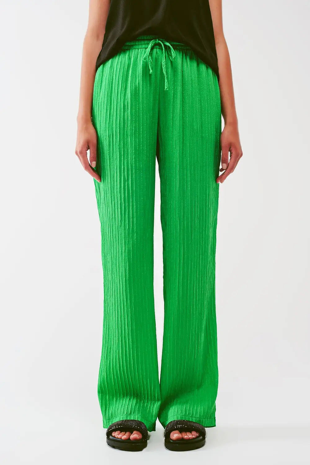 Q2 Pantalon large à rayures en vert