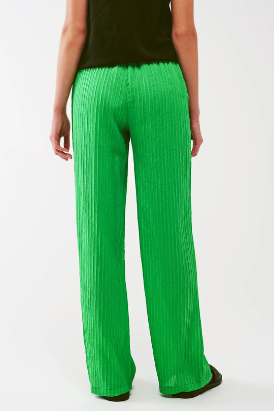 Pantalon large à rayures en vert - Pantalons