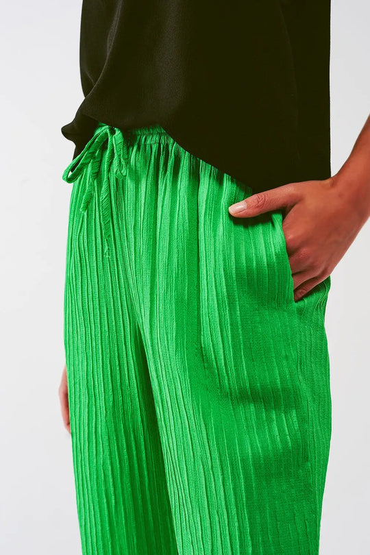 Pantalon large à rayures en vert - Pantalons