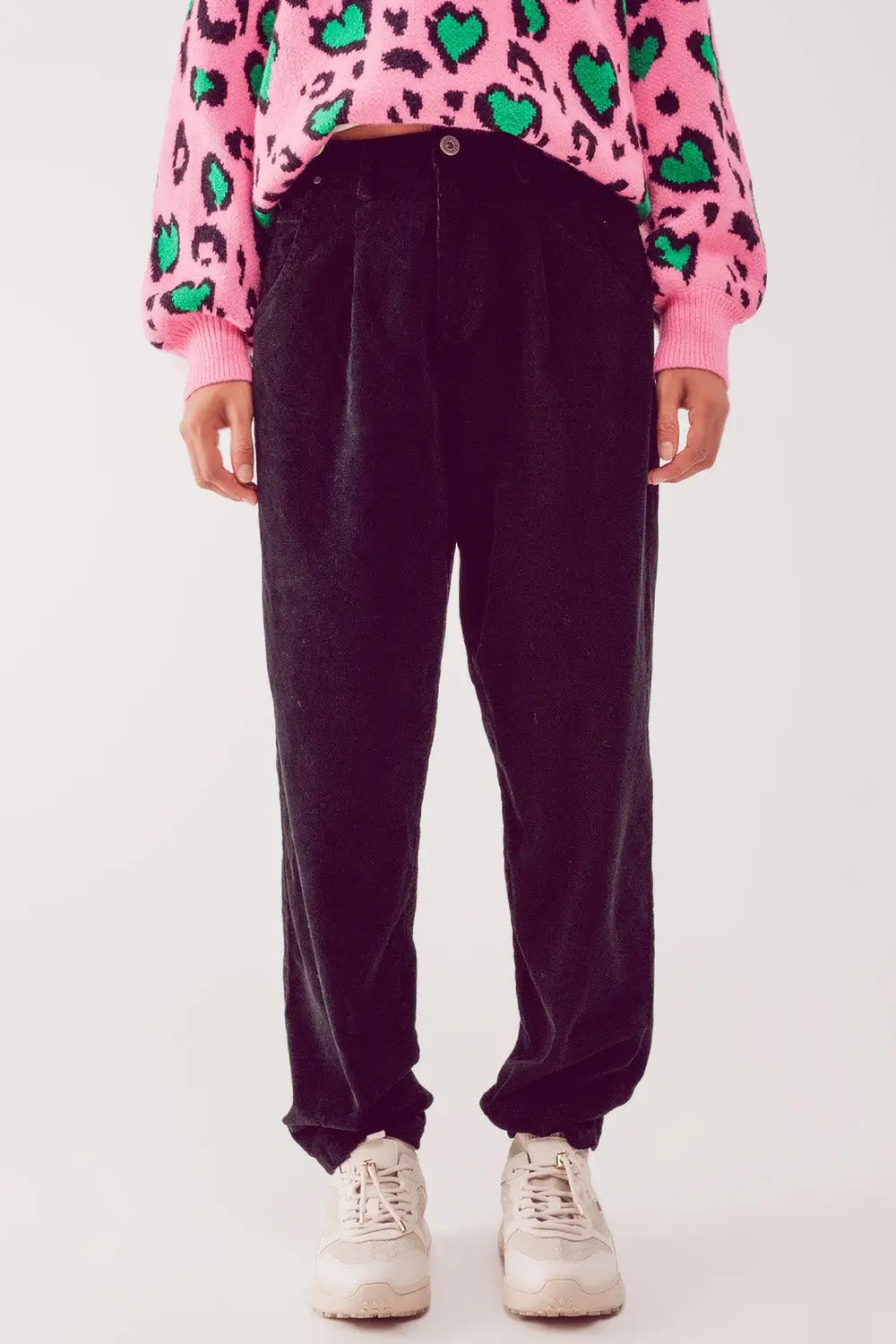 Pantalon large à taille haute slouchy en velours côtelé noir - Pantalons