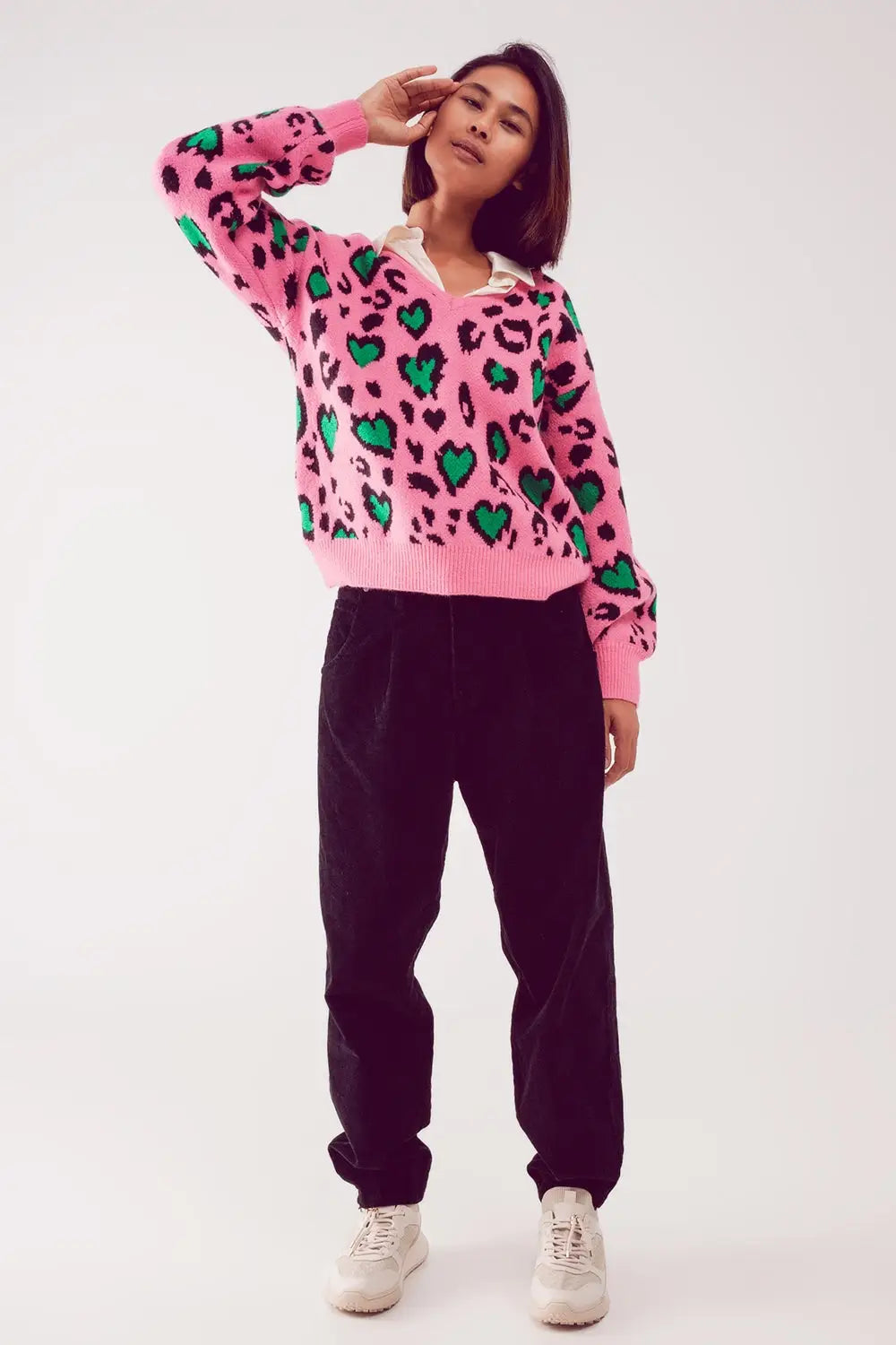 Pantalon large à taille haute slouchy en velours côtelé noir - Pantalons
