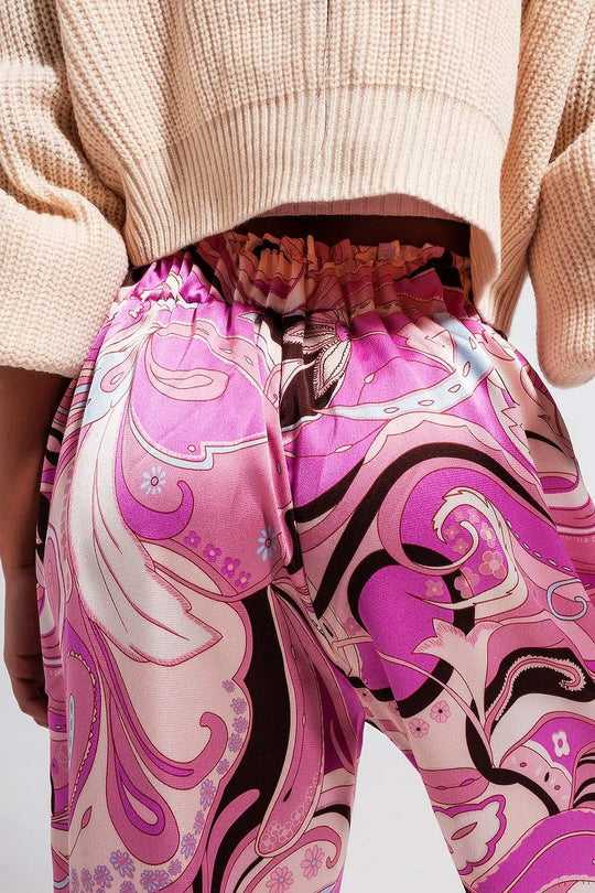 Pantalon large avec ceinture rose - Pantalons
