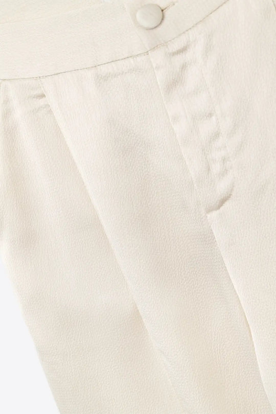pantalon large crème en satin texturé - Pantalons