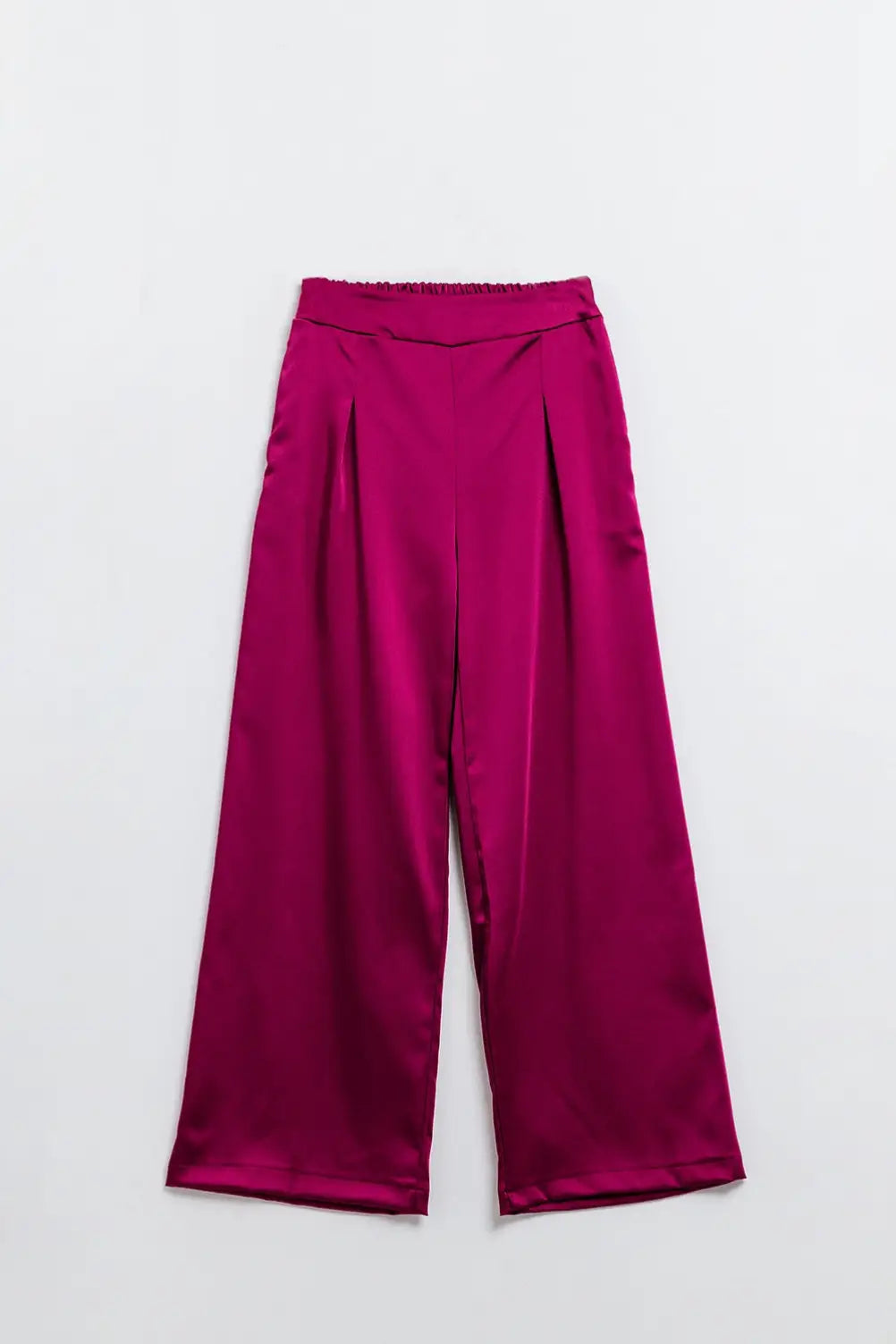 Q2 Pantalon large en satin taille haute framboise