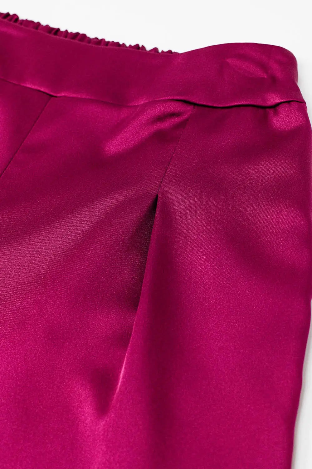 Pantalon large en satin taille haute framboise - Pantalons