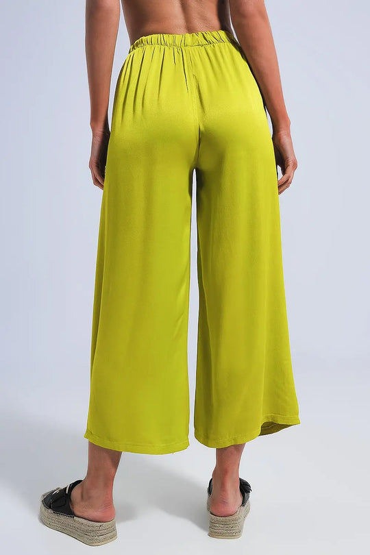 Pantalon large en satin vert - Pantalons