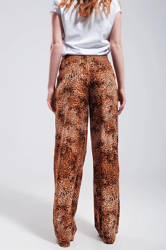 Pantalon large léger à enfiler et imprimé léopard Marron - Pantalons