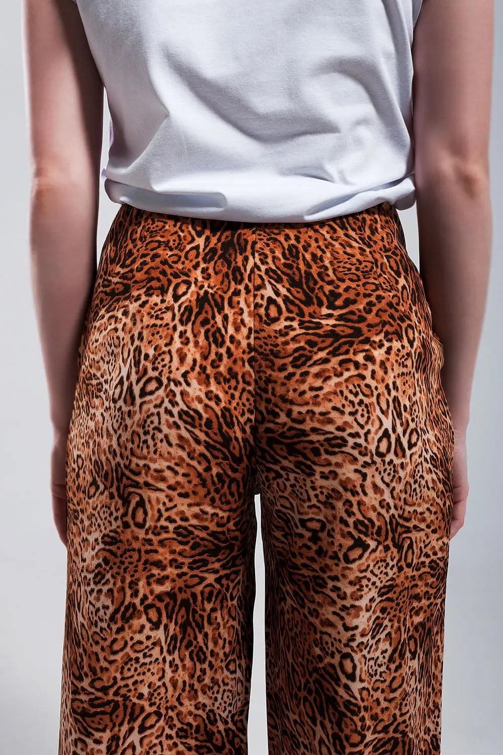 Pantalon large léger à enfiler et imprimé léopard Marron - Pantalons