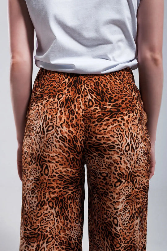 Pantalon large léger à enfiler et imprimé léopard Marron - Pantalons