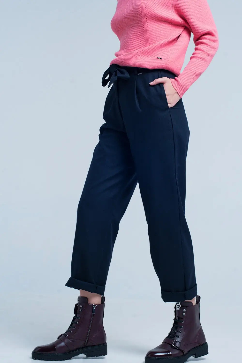 Pantalon large marine avec nœud - Pantalons