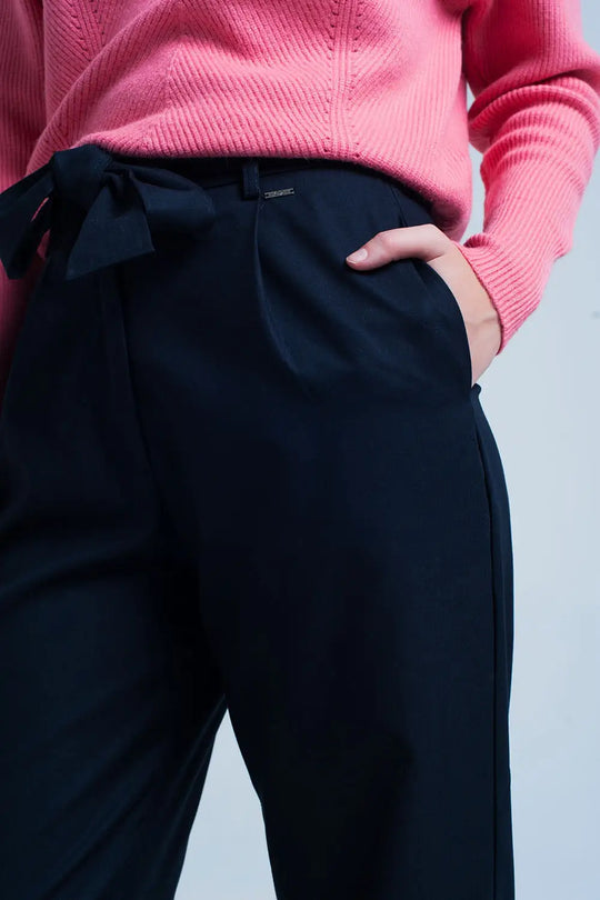 Pantalon large marine avec nœud - Pantalons