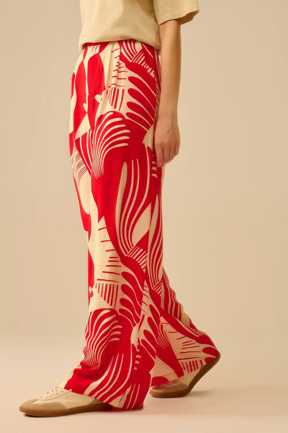 Pantalon large rouge à imprimé abstrait - Pantalons