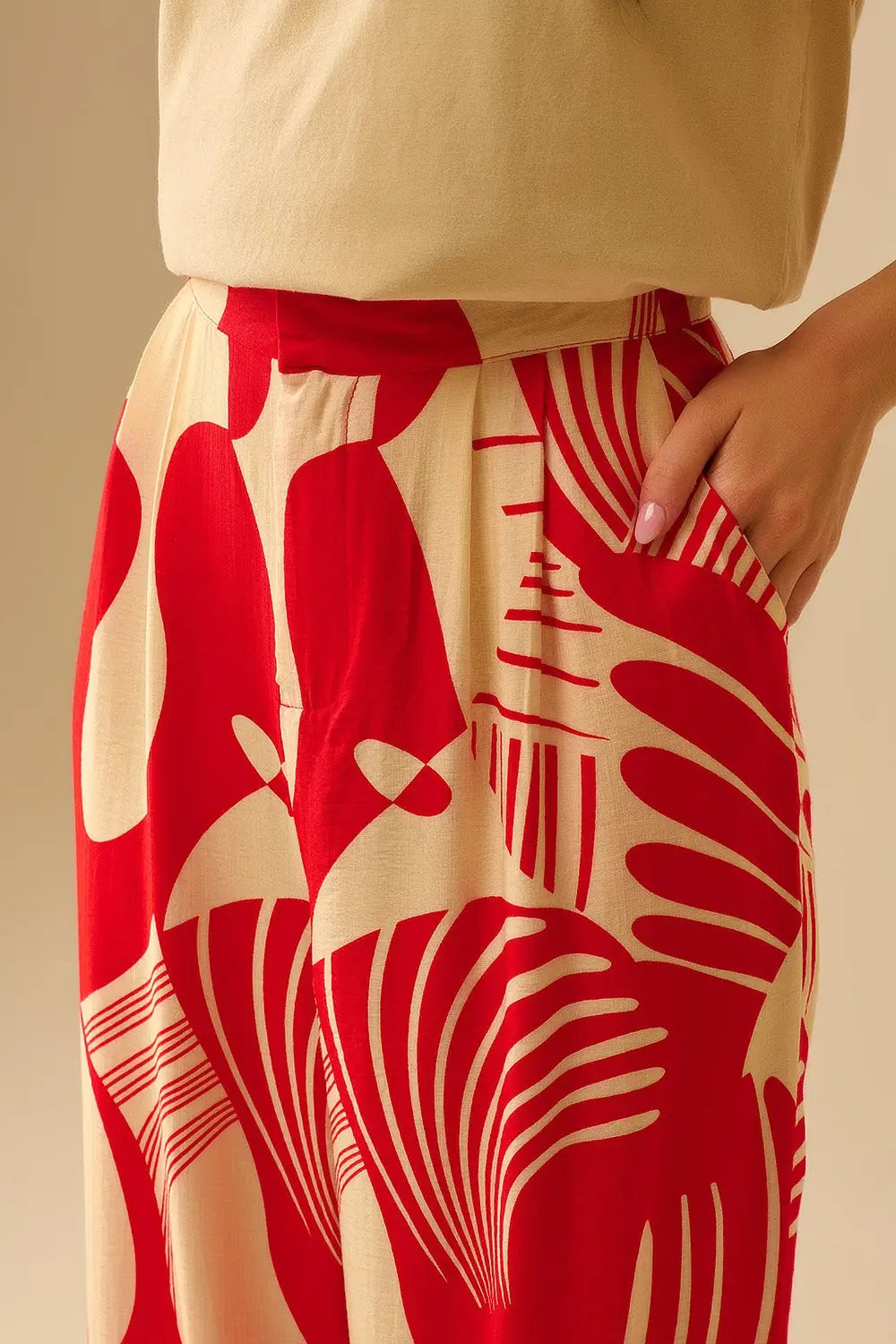 Pantalon large rouge à imprimé abstrait - Pantalons