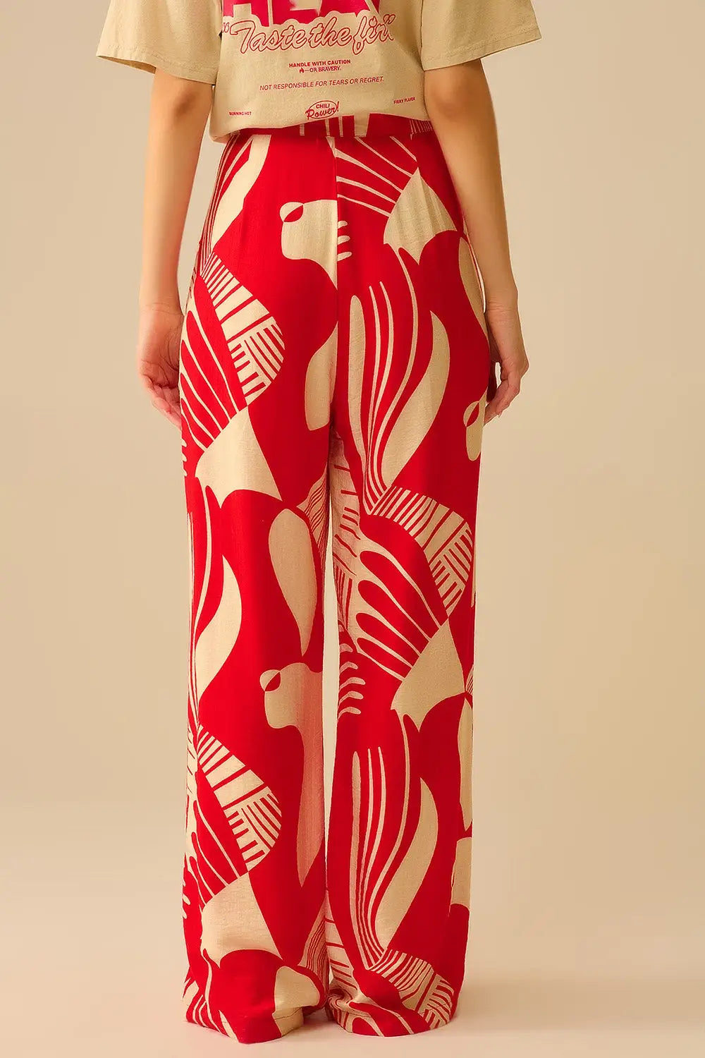 Pantalon large rouge à imprimé abstrait - Pantalons
