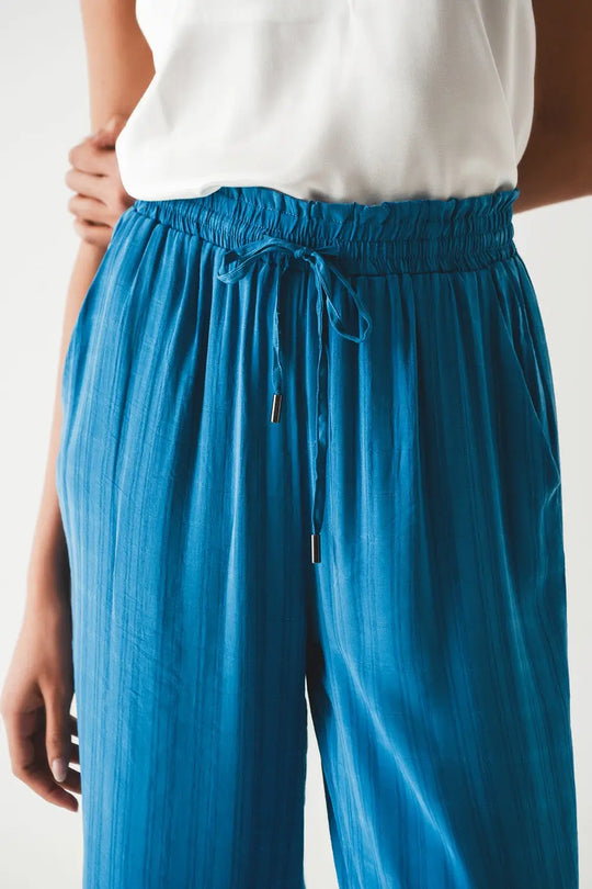 Pantalon large taille élastique bleu - Pantalons