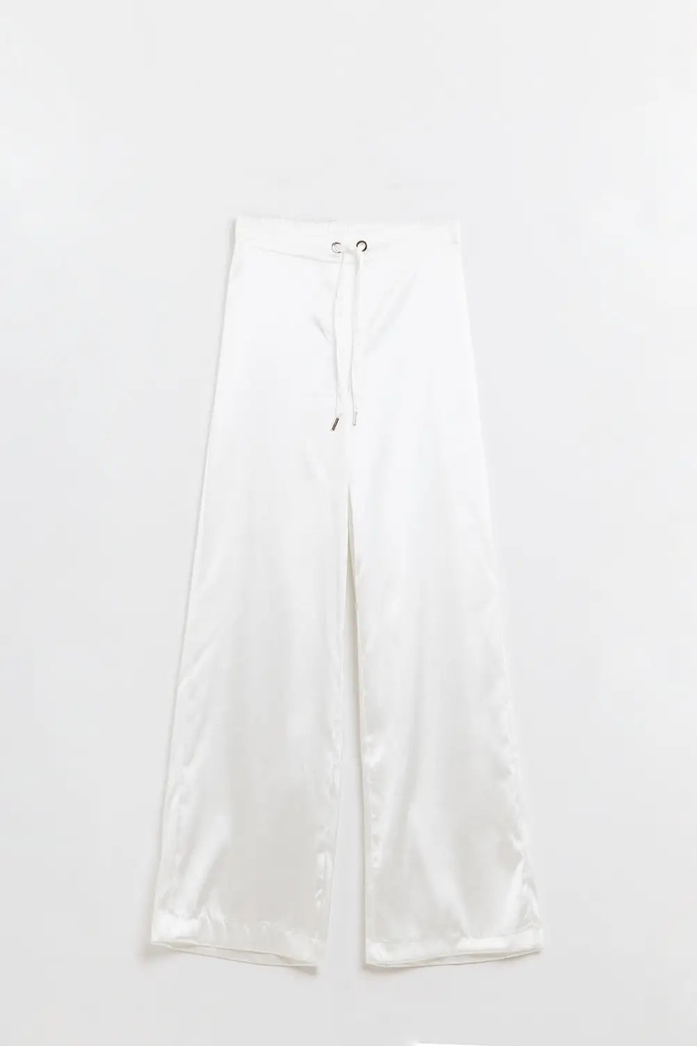 Q2 Pantalon large taille haute en satin blanc avec cordon de serrage