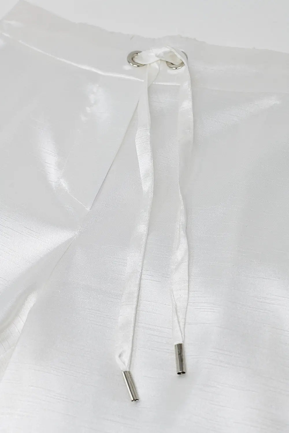 Pantalon large taille haute en satin blanc avec cordon de serrage - Pantalons