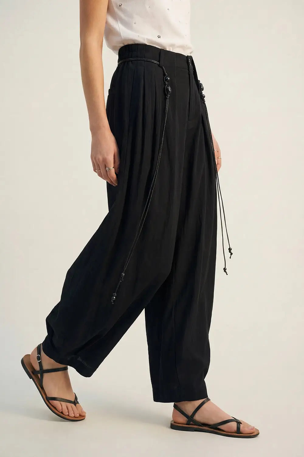 Pantalon léger en rayonne de couleur noire - Pantalons