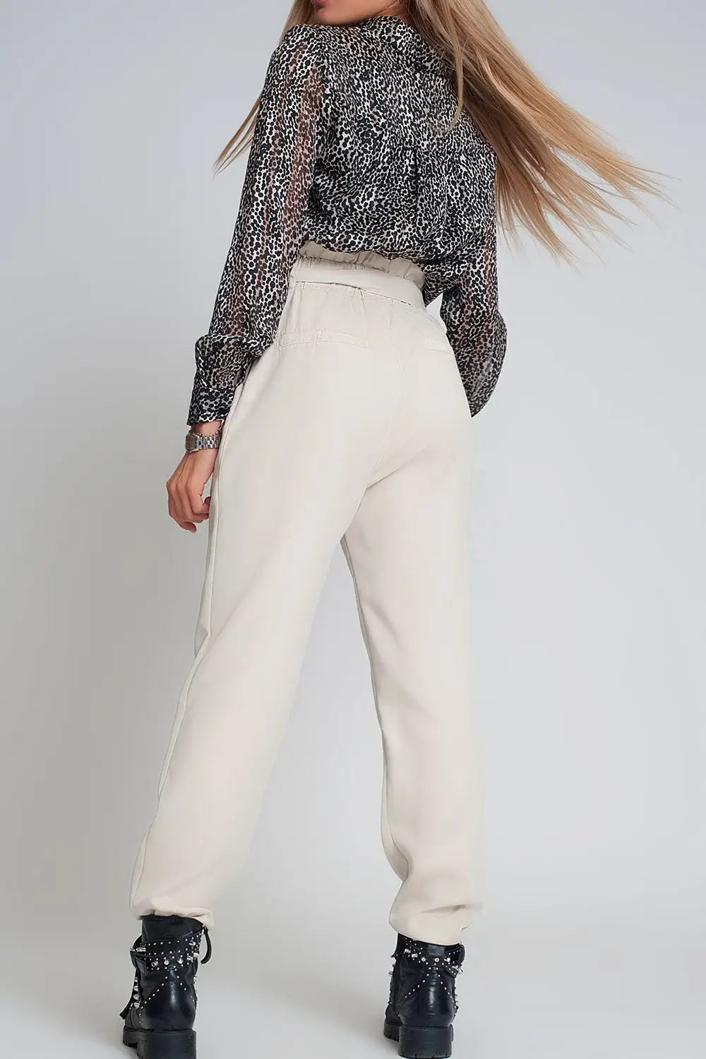 Pantalon Léger noué à la taille beige - Pantalons
