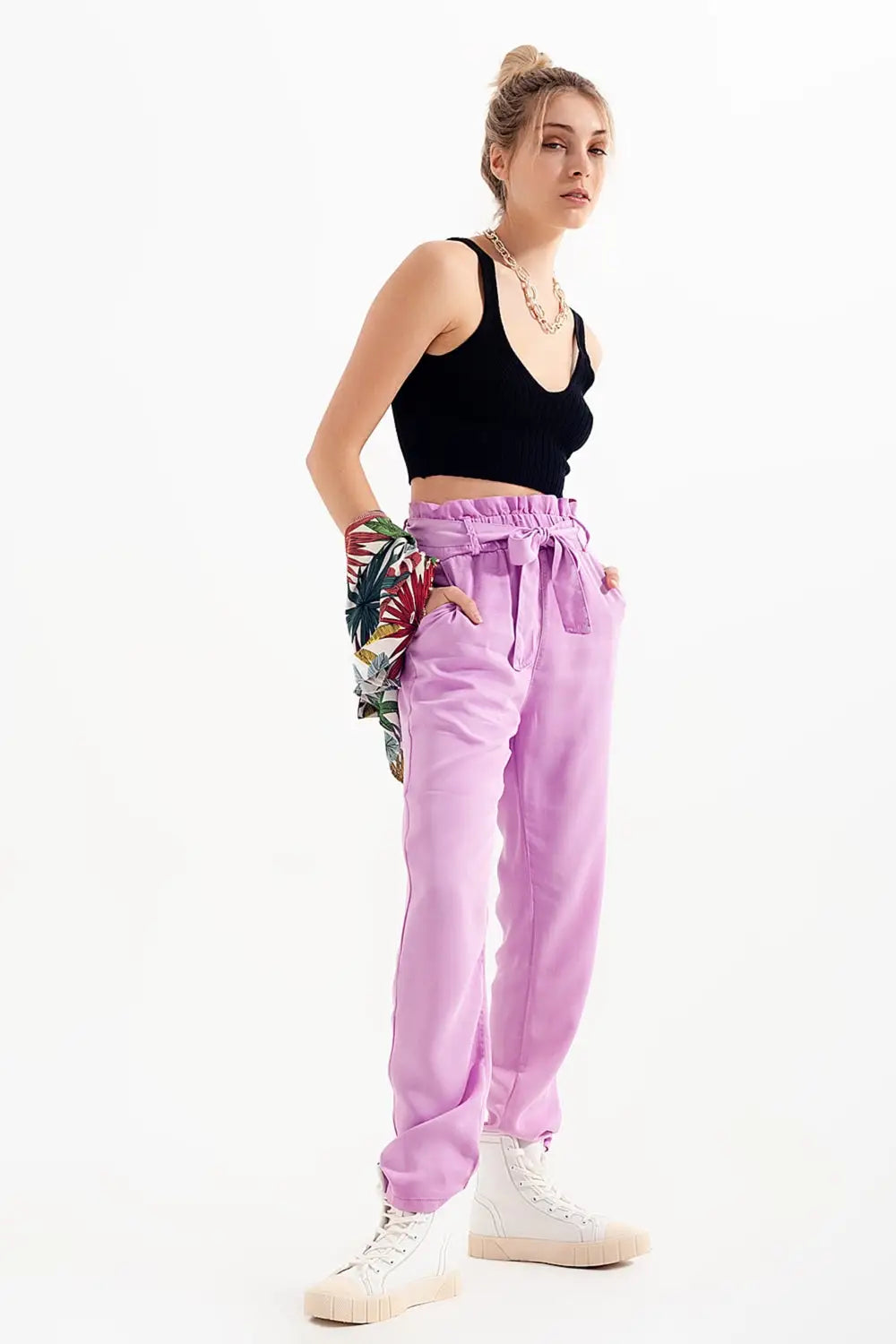Pantalon Léger noué à la taille violet - Pantalons