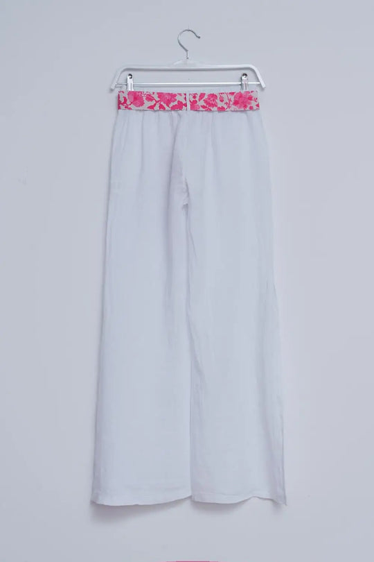Pantalon lin avec fentes latérales blanc - Pantalons