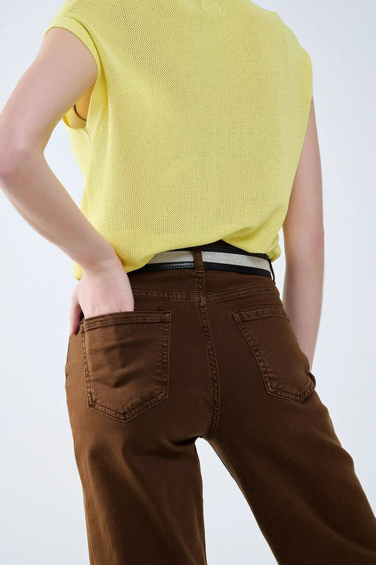 Pantalon marron chocolat à jambes larges et taille haute - Pantalons