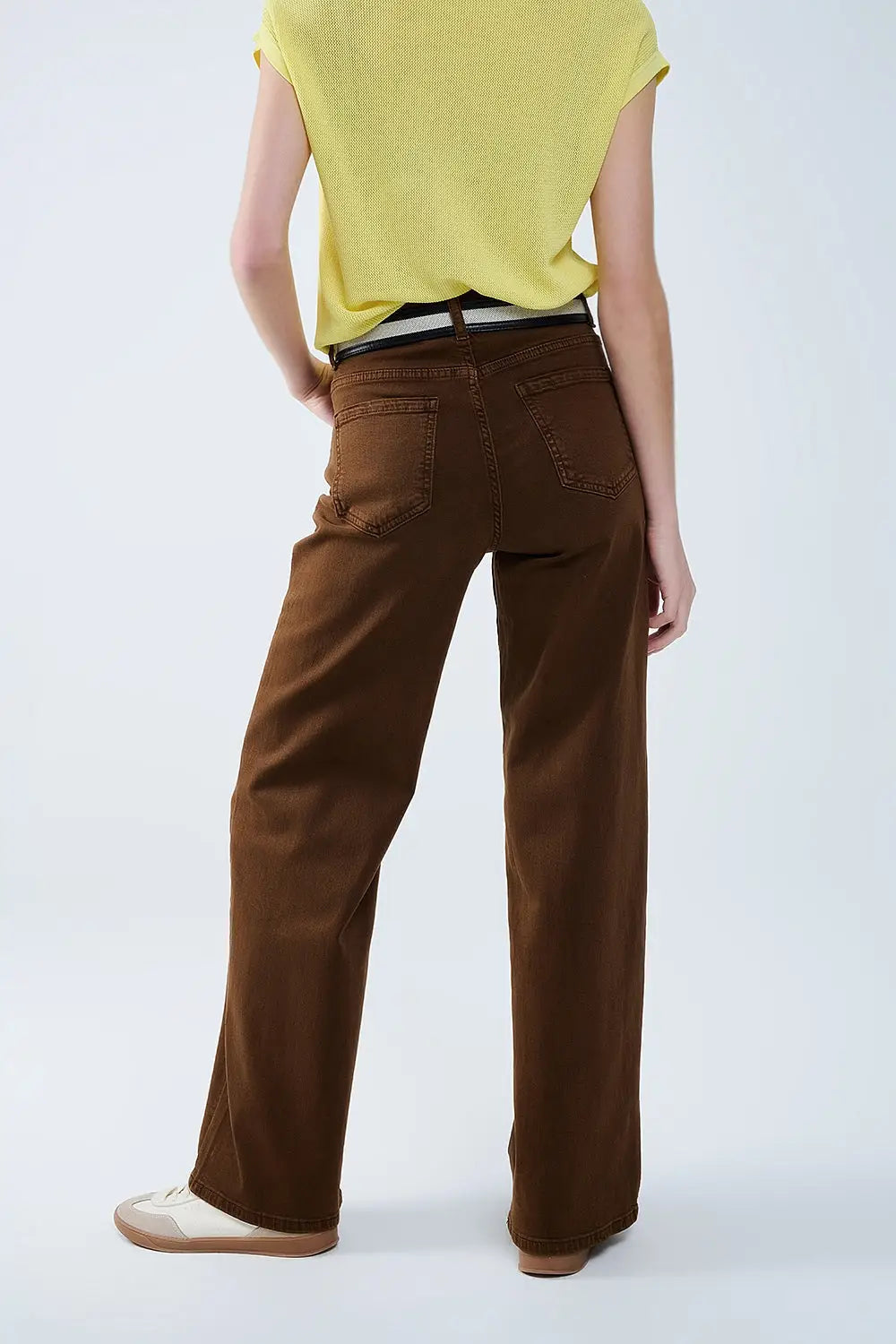 Pantalon marron chocolat à jambes larges et taille haute - Pantalons