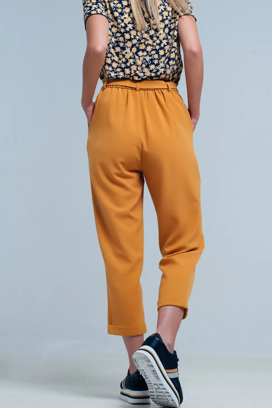 pantalon moutarde taille haute avec ceinture - Pantalons