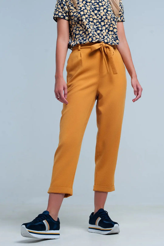 pantalon moutarde taille haute avec ceinture - Pantalons