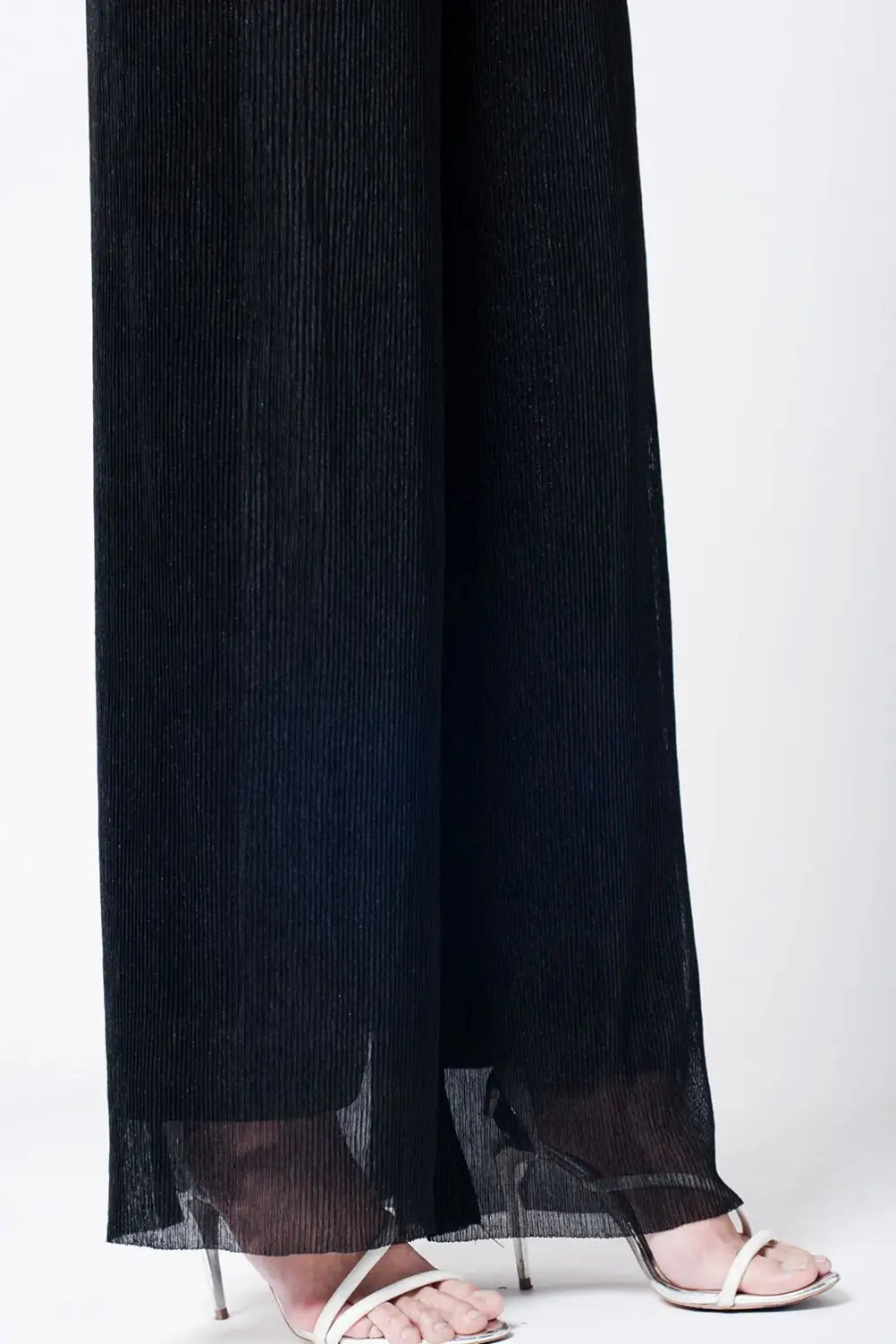 Pantalon noir large plissé à ourlet brut - Pantalons
