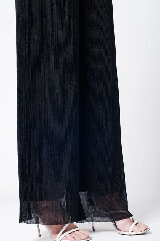 Pantalon noir large plissé à ourlet brut - Pantalons