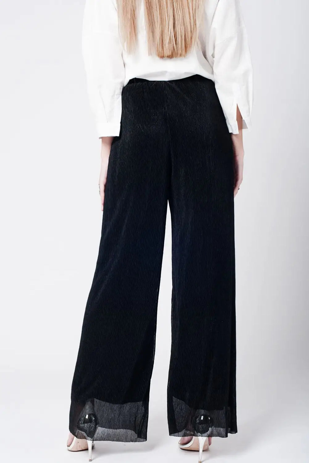 Pantalon noir large plissé à ourlet brut - Pantalons