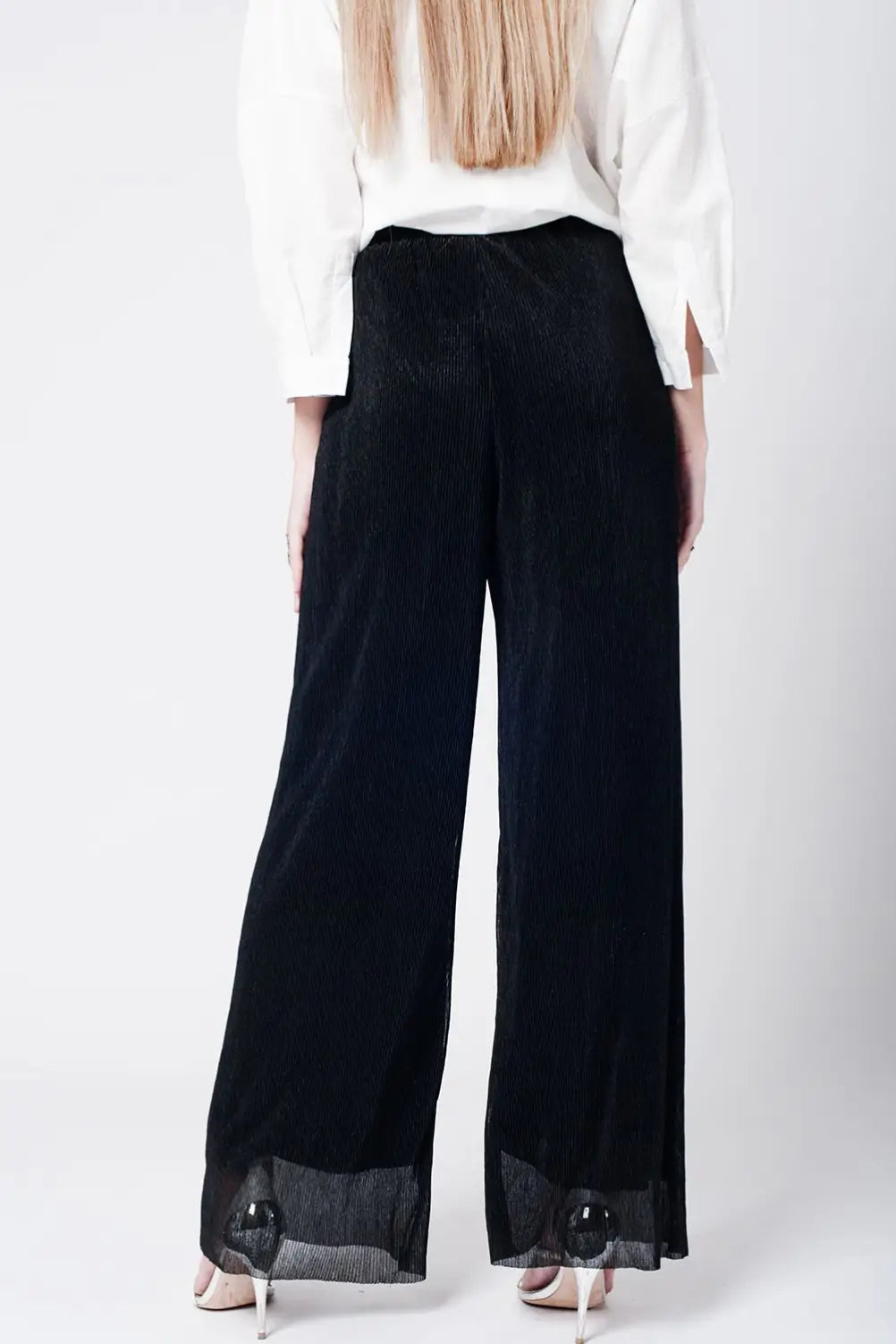 Pantalon noir large plissé à ourlet brut - Pantalons
