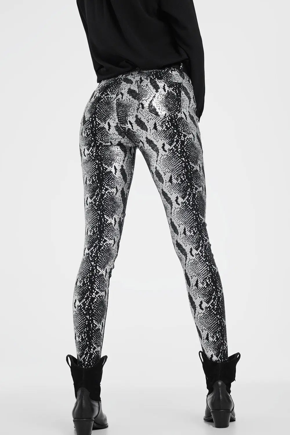 Pantalon noir slim à imprimé animal - Pantalons