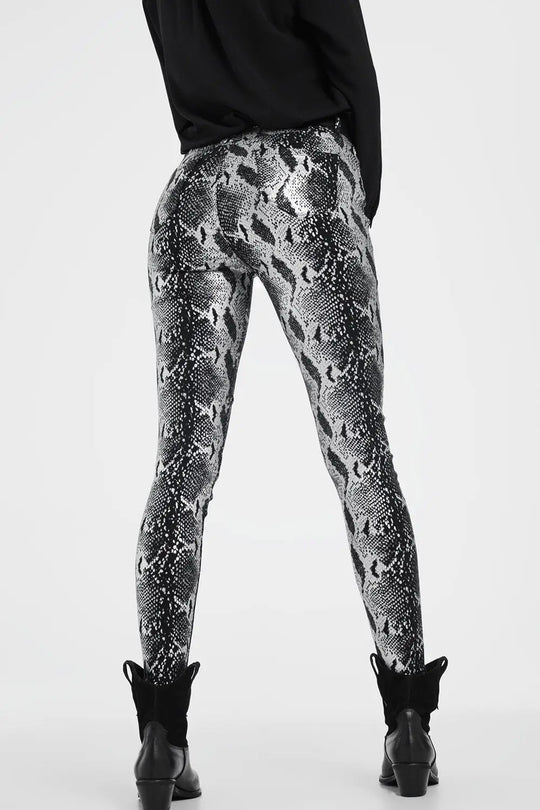 Pantalon noir slim à imprimé animal - Pantalons