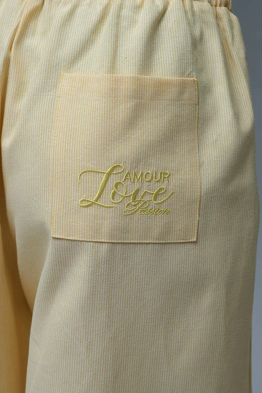 Pantalon palazzo rayé jaune avec jambe extra large - Pantalons