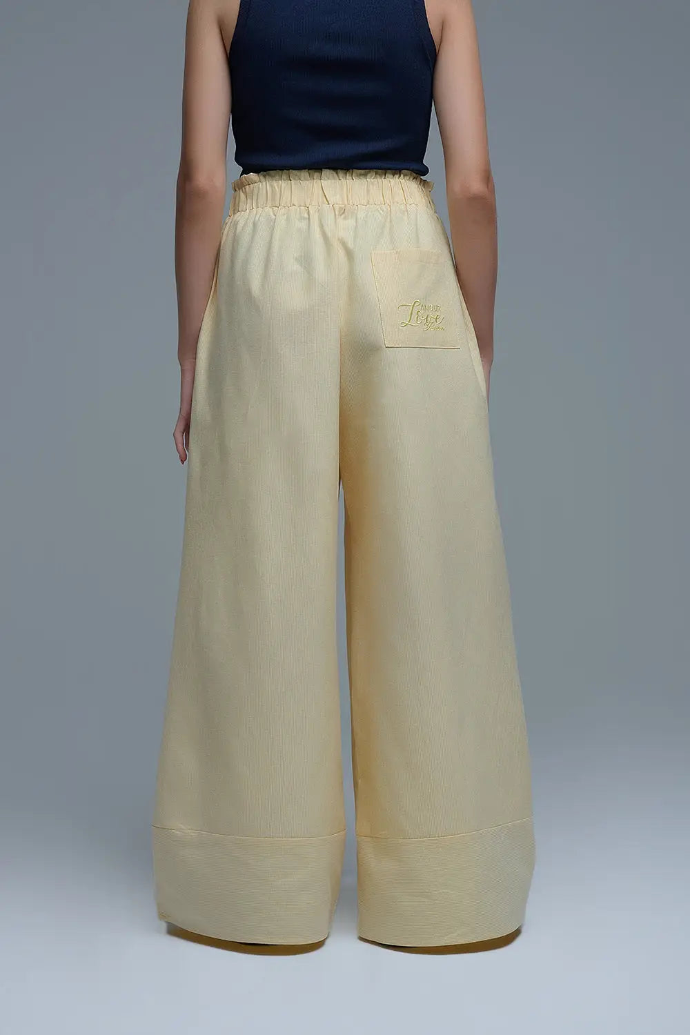 Pantalon palazzo rayé jaune avec jambe extra large - Pantalons