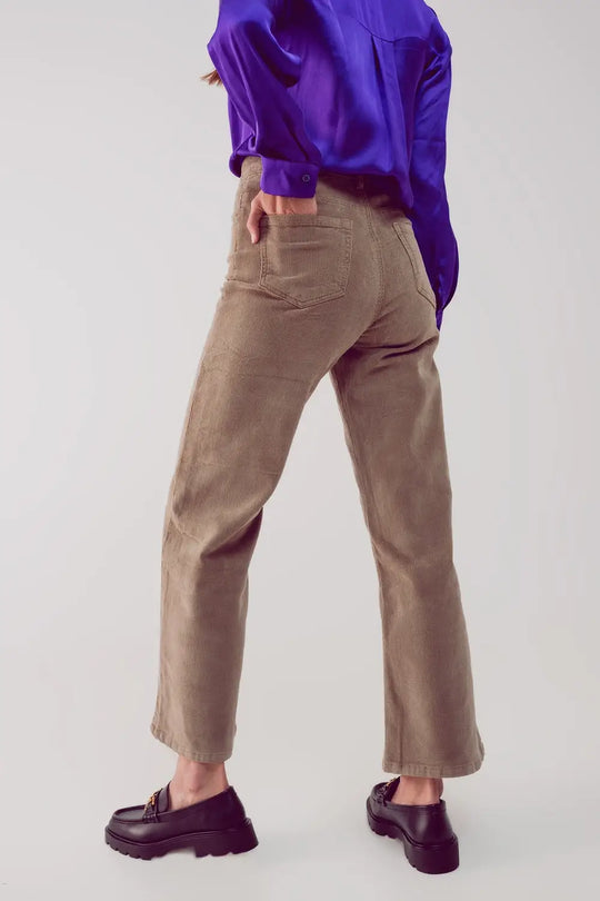 Pantalon raccourci en velours côtelé beige - Pantalons
