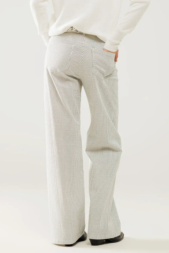 Pantalon rayé à jambe droite en tissu extensible - Pantalons