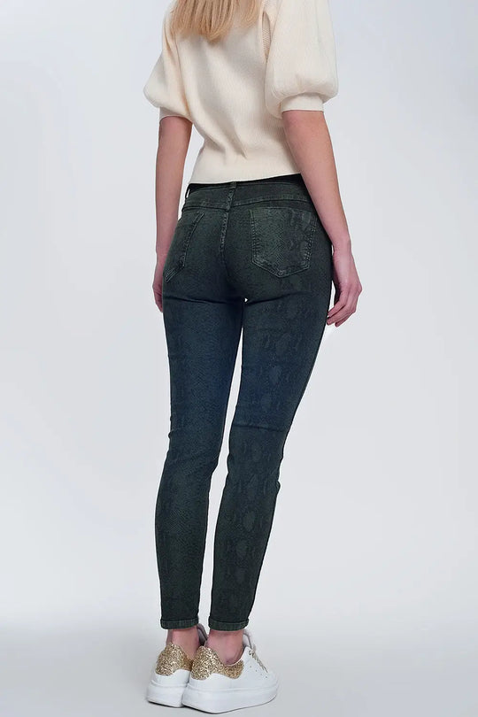 Pantalon réversible super skinny kaki avec imprimé serpent - Pantalons