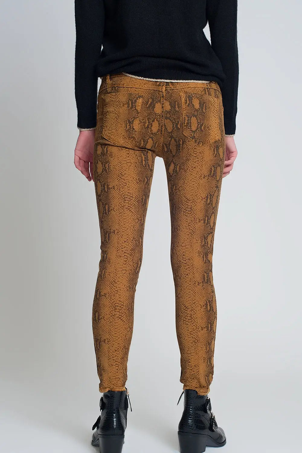Pantalon réversible super skinny Mustard avec imprimé serpent - Pantalons