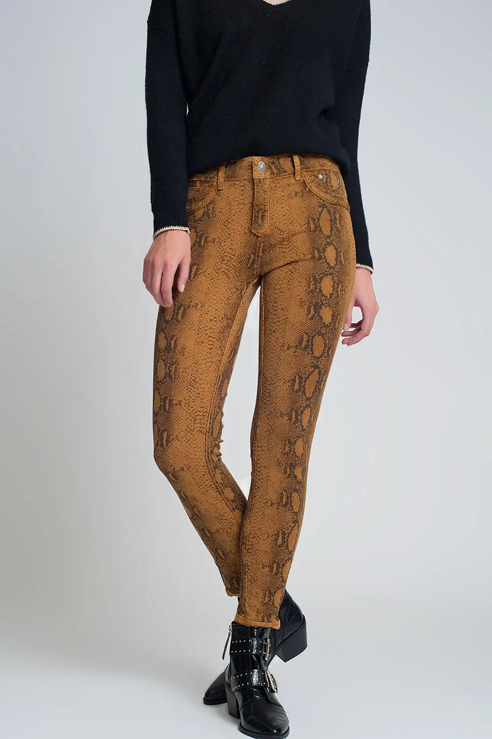 Pantalon réversible super skinny Mustard avec imprimé serpent - Pantalons