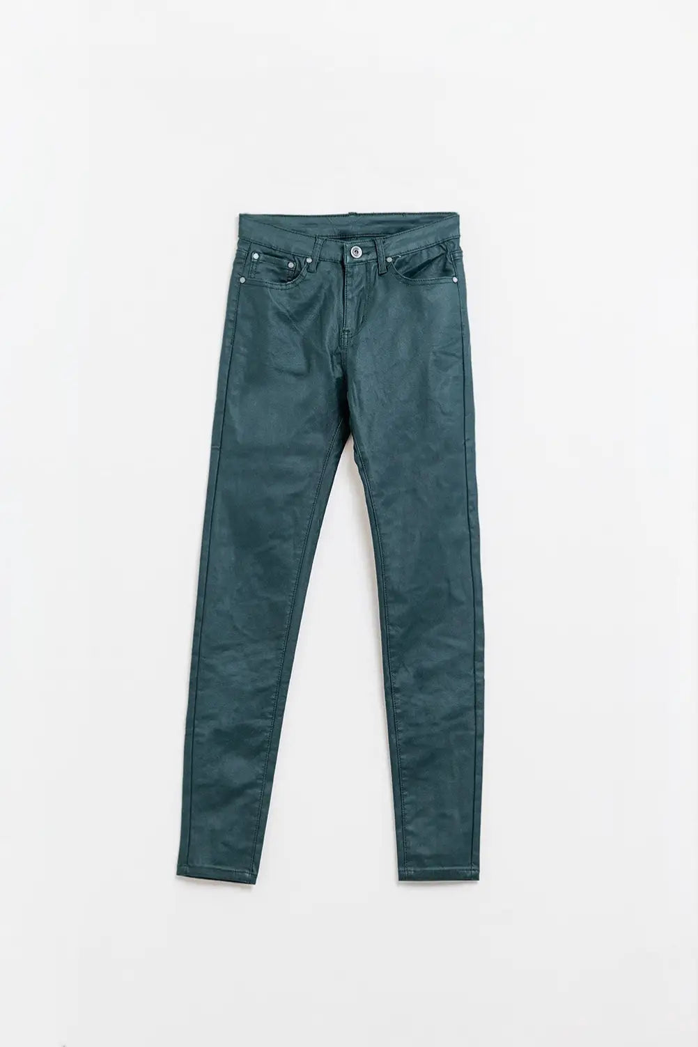 Pantalon skinny en faux cuir vert foncé - Pantalons