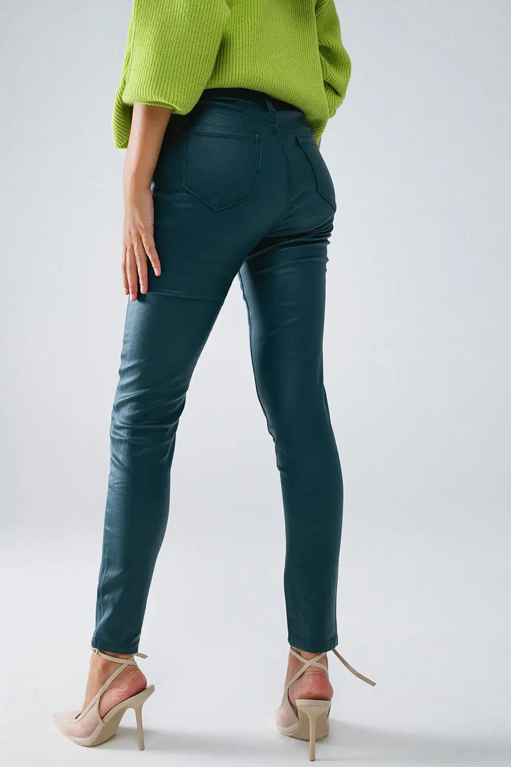 Pantalon skinny en faux cuir vert foncé - Pantalons