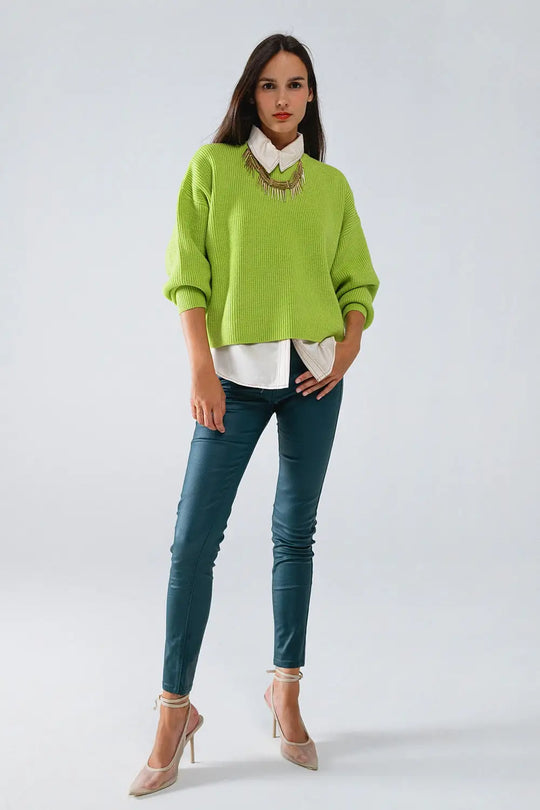 Pantalon skinny en faux cuir vert foncé - Pantalons